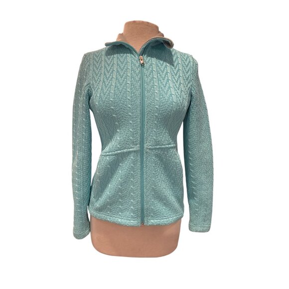 Spyder Women’s Full Zip Sweater Fleece Jacket Size Small Light Aqua Blue Cable K - Picture 3 of 12